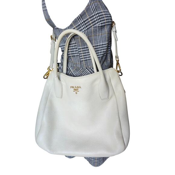 Prada Vitello Daino Tote White Cream Leather with Crossbody Strap Work Bag - Picture 2 of 16